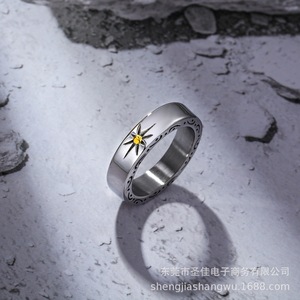 Men's <b>Titanium</b> Steel <b>Ring</b> Star Pattern Sun Design SA932 Everyday Wear Jewelry - Product Image 2