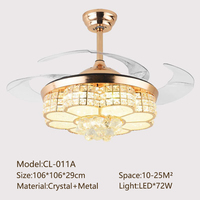 Lustres en cristal à ventilateur à lame cachée de 42 ''dans la maison Lampe de plafond à télécommande à 3 vitesses