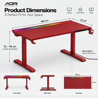 Bureau de jeu électrique réglable en hauteur AOR avec prise de courant et LED RGB, bureau d'ordinateur assis-debout pour la maison, le bureau et la vente en gros en usine
