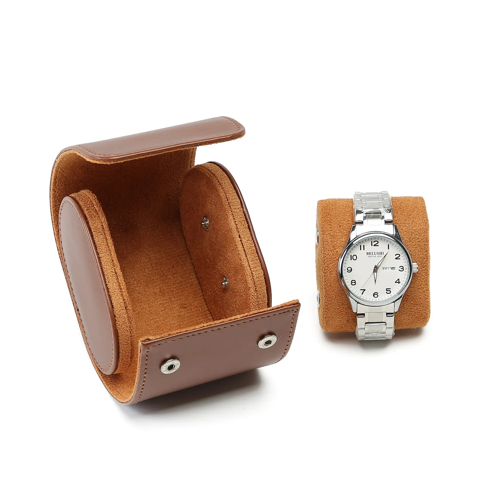 Luxury Leather Travel Watch Case Mens Wristwatch Holder Storage Single Roll Watch Box with Suede Lining