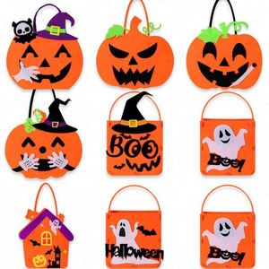 Sac fourre-tout en feutre pour bonbons d'Halloween, décoration d'Halloween, cadeau pour enfant, seau à bonbons en feutre motif citrouille de dessin animé - Product Image 2