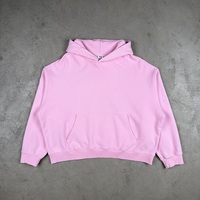Hoodie anti-boulochage en molleton bouclette 370 g/m² coupe boxy, rose vintage effet délavé, style streetwear hip-hop, avec impression de logo personnalisée et broderie