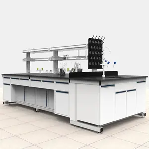 סוג ריהוט מעבדה מסחרית של בית הספר ושולחן מעבדה מסחרי, ספסל מעבדה באי עם ארונות מתכת פלדה מודרנית