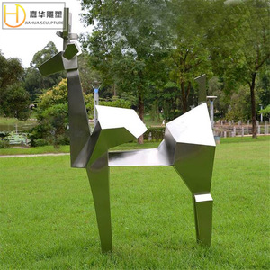 Jiahua Sculpture Stainless Steel Mirror Deer Sculpture Faceted Geometric Outdoor Garden Ornament - Product Image 1