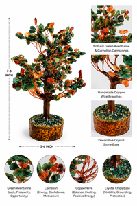 Handmade <b>Crystal</b> <b>Tree</b> Gemstone Decorative Craft Green and Amber Wire Wrapped Home Decor Gift - Product Image 3