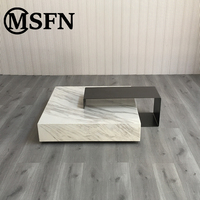 Table basse en marbre blanc massif épais, support en acier inoxydable poli en forme de U, moderne, minimaliste, flottante, durable, facile à nettoyer