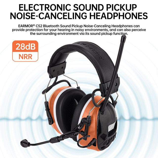C52 Wireless bluetooth Headset FM Radio Hearing protection Noise Cancelling Safety Headband Electronic Earmuffs