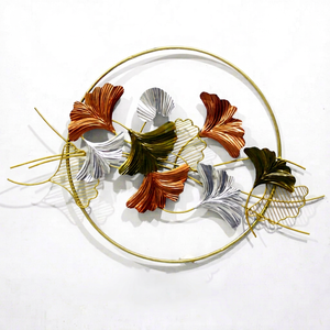 Décoration murale moderne de luxe en métal Ginkgo Biloba, sculpture murale ronde en fer en forme de feuille pour salon, hôtel, chambre à coucher, intérieur - Product Image 1