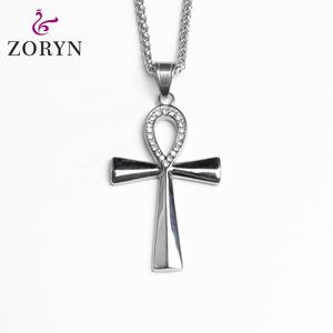 Colgante de Cruz Ankh de Acero Inoxidable, Joyería de Moda Gótica Punk con Cristal y Titanio, Estilo Egipcio Antiguo, para Hombres y Mujeres - Product Image 1