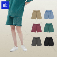 HIC celana pendek olahraga Batik 400g pria, celana pendek Retro gaya jalanan tinggi dicuci dengan saku & penutup pinggang elastis