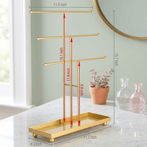 Modern <b>Gold</b> Jewelry Display Stand Rectangular Adjustable Necklace Bracelet Holder for <b>Desk</b> Organization - Product Image 3