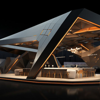 Pavillon en verre extérieur robuste de grande taille avec protection solaire et auvent anti-pluie, stand d'exposition irrégulier