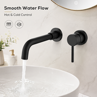 Robinet de lavabo moderne noir mat mural à bec long pour salle de bain, monocommande