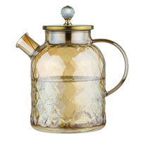 Théière en verre ambré avec couvercle doré, infuseur à thé en borosilicate à motif diamant, résistante à la chaleur, vaisselle à thé de luxe