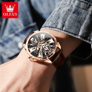 Envío Directo del Reloj de Hombre 7051 de Moda, Correa de Cuero de 20 mm, Resistente al Agua, Luminoso HD, Mecánico Automático Hangzhou - Product Image 4
