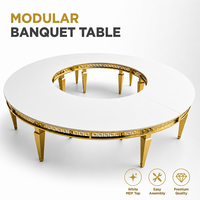 Table de réception ronde en acier inoxydable doré avec miroir en verre, forme en S, table de mariage, table de fête, table serpentine demi-lune