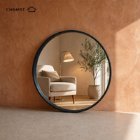 Miroir mural arqué en aluminium noir à cadre fin, miroir circulaire moderne pour salon, chambre et entrée – Vente en gros