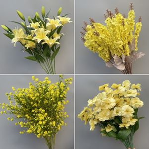 Bouquet artificiel de mariage fait à la main en <span class=keywords><strong>jaune</strong></span> vif pour décoration de banquet et arrangement de salle Fleurs de mariage - Product Image 4