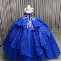 Robe de bal Quinceanera à sequins bleu chaud, longueur au sol, appliques dorées, mexicaines, sweet 16 robes de soirée 15 Anos, plus size en dentelle