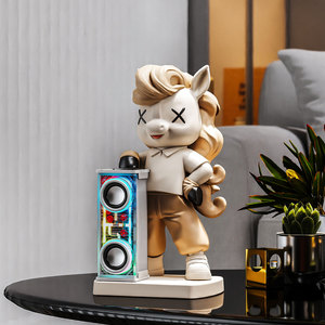 การ์ตูนรูปม้าลำโพงบลูทูธไฟ LED สีส้มตกแต่งเดสก์ท็อปห้องนั่งเล่นสำนักงานของขวัญ - Product Image 3