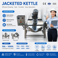 Industriële sanitaire kantelbare verwarmingskookmachine voor saus- en jambereiding, met mixer en gejackete ketel met schraper