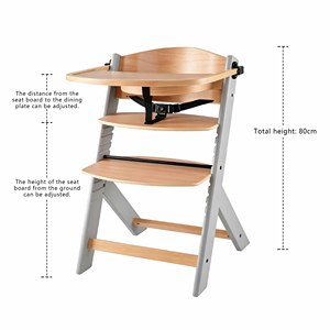 Chaise haute pour bébé et enfant en bois, moderne et simple, réglable en hauteur, plateau amovible, bois massif - Product Image 5