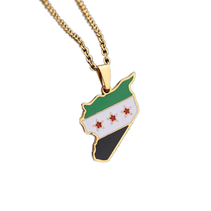 Collares con colgante de bandera de mapa de Siria a la moda, collares de acero inoxidable de aleación de Zinc chapados en oro, collar sirio Chan con bandera de Siria - Product Image 2