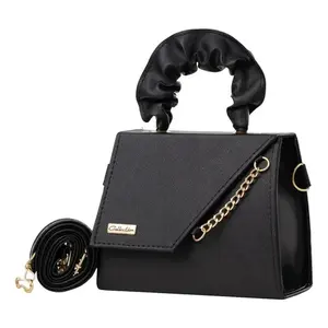 Bolso Bandolera Negro para Mujer Fana, Asa Única, Cuero Genuino con Patrón Lichee, Impermeable, Cadenas, Uso Diario - Product Image 1