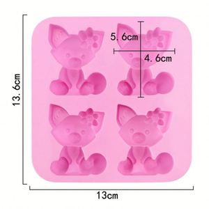 Moule en silicone écologique à 4 cavités en forme de renard mignon pour savon, bougie, gâteau, réutilisable, outil de cuisson fait main, OEM/ODM - Product Image 2