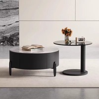 Table basse en dalle de roche italienne pour salon, style moderne et minimaliste, sensation premium, très tendance, table à thé ronde combinée