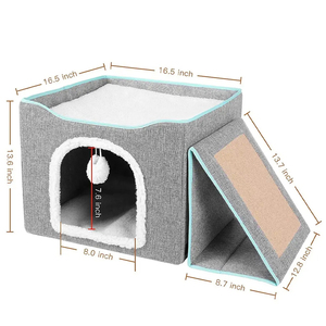 Wholesale Large <strong>Square</strong> <strong>Cat</strong> Bed Foldable Indoor Pet Nest with Fluffy Ball Hanging Scratch Pad Feature for <strong>Cat</strong> Sleeping - Product Image 2