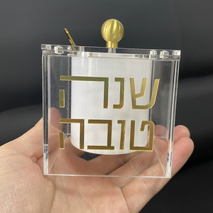 จานน้ำผึ้ง Lucite พร้อมช้อนทองอะคริลิคใส Rosh Hashanah กล่องของขวัญ <span class=keywords><strong>Shana</strong></span> Tova judaica ตกแต่งโต๊ะโถน้ำผึ้ง - Product Image 3