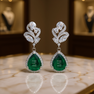 Boucles d'oreilles pendantes Alluarie en cristal vert taille poire pour femme, bijoux de fête classiques et tendance, sertissage clos, alliage de zinc, strass - Product Image 2