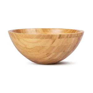 批发100% 天然木制面团碗竹制厨房圆形合欢椰子风格沙拉碗出售