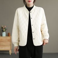 Veste courte décontractée matelassée en coton à col rond, style rétro artistique japonais, pour femme, idéale pour l'hiver et les voyages transfrontaliers.