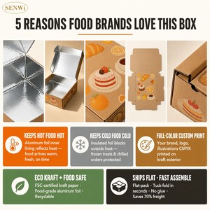 Boîte d'expédition isotherme en kraft avec feuille d'aluminium imprimée sur mesure pour la livraison <span class=keywords><strong>de</strong></span> plats chauds, pizzas, gâteaux, boulangerie et préparation <span class=keywords><strong>de</strong></span> repas - Product Image 2