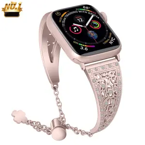 女性不锈钢金属饰品手链手镯表带苹果手表钻石金属表带38毫米44毫米