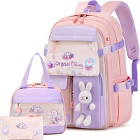 Ensemble de sacs à dos 3 pièces pour filles avec boîte à lunch et trousse en cuir synthétique microfibre, motif dessin animé Kawaii, fermeture éclair, pour l'école et le collège