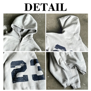Sweat-shirt à capuche zippé décontracté surdimensionné pour homme, motif imprimé personnalisé OEM, légèrement délavé et vieilli, style sport - Product Image 6