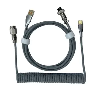 Cable USB C en espiral personalizado para teclado de juegos, cable de Teclado mecánico de doble manga con aviador de metal desmontable, de dos, a la vez