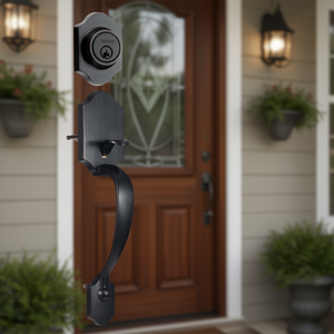 Ensemble poignée de porte et serrure à pêne dormant en cuivre antique DB, trou réglable, bouton intérieur, style traditionnel - Product Image 2