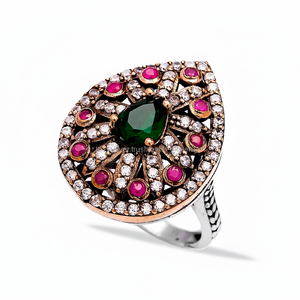 Ottoman Design <b>Emerald</b> Ruby with Zircon Stone Authentic <b>Ring</b> for Woman Turkish Handcrafted Wholesale 925 Sterling <b>Silver</b> Jewelry - Product Image 2