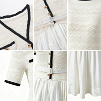 Robe Évasée en Maille à Col V et Bordure Contrastante, Manches Courtes, Ceinturée, Élégante pour Femme – Collection Été 2026