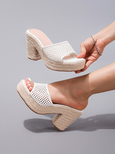Women's Summer Outdoor Hemp Rope Wedge <b>Heel</b> <b>Platform</b> Thick Sole Slip-On <b>Open</b> <b>Toe</b> Sandals - Product Image 3
