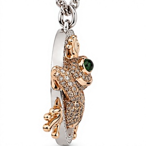Collar con Colgante de Rana en Tono Dorado con Incrustaciones de Circonio y Piedra Verde, Cadena Circular, Joyería de Moda para Mujer - Product Image 4