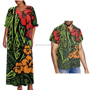 Conjuntos de Ropa para Parejas, Estilo Tatuaje Tribal, Ropa para Él y para Ella, Ropa Polinesia para Mujer Combinada con Camisas para Hombre - Product Image 3