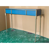 Console de rangement de luxe bleue de haute qualité à 4 tiroirs avec pieds métalliques fins, style victorien, pour salon, bureau ou villa