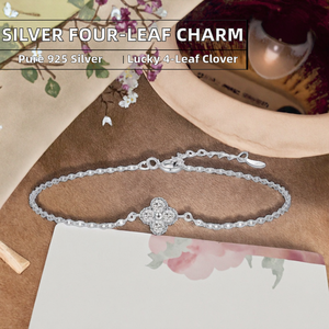 สร้อยข้อมือเงินแท้ 925 ประดับเพทายรูปใบโคลเวอร์สี่แฉก เสริมโชคดี สำหรับผู้หญิงและเด็กผู้หญิง เหมาะสำหรับงานปาร์ตี้ - Product Image 2