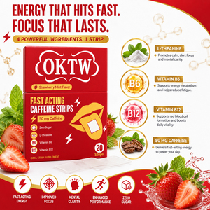 Tiras Orales de Cafeína de Acción Rápida 50mg, Sin Azúcar, Sabor Fresa Menta, Suplemento Energético con L-Teanina, B6 y B12 - Product Image 2