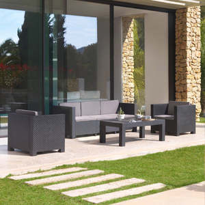Set da Giardino Diva Tropea - Design Elegante con Divano a Tre Posti, Due Comode Poltrone e Tavolino Rettangolare - Product Image 1